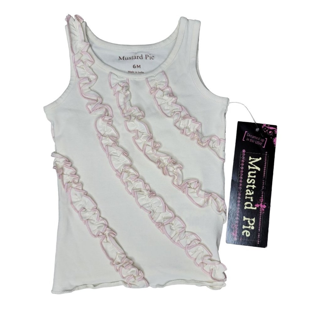 Mustard Pie NWT Rowen tank top white with pink ruffle detail valentines day 6m